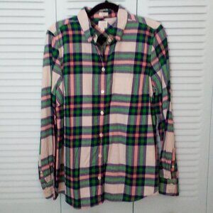 J.CREW ROCK SALT L BOY FIT BUTTON-UP PLAID LONG-SLEEVE SHIRT 100% COTTON POCKET